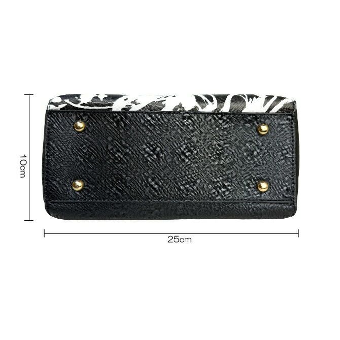 花柄プリント合成皮革ハンドバッグ（ブラック）