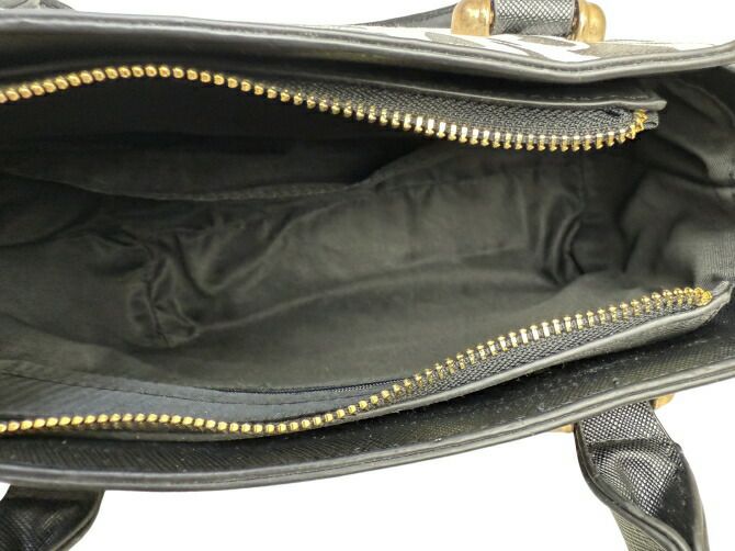 花柄プリント合成皮革ハンドバッグ（ブラック）