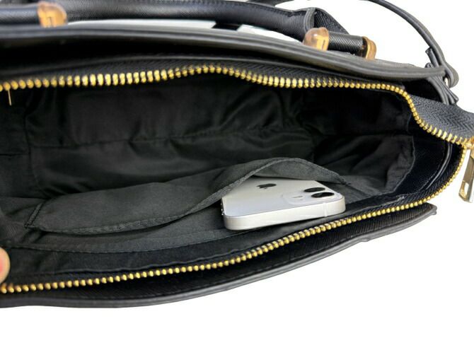 花柄プリント合成皮革ハンドバッグ（ブラック）