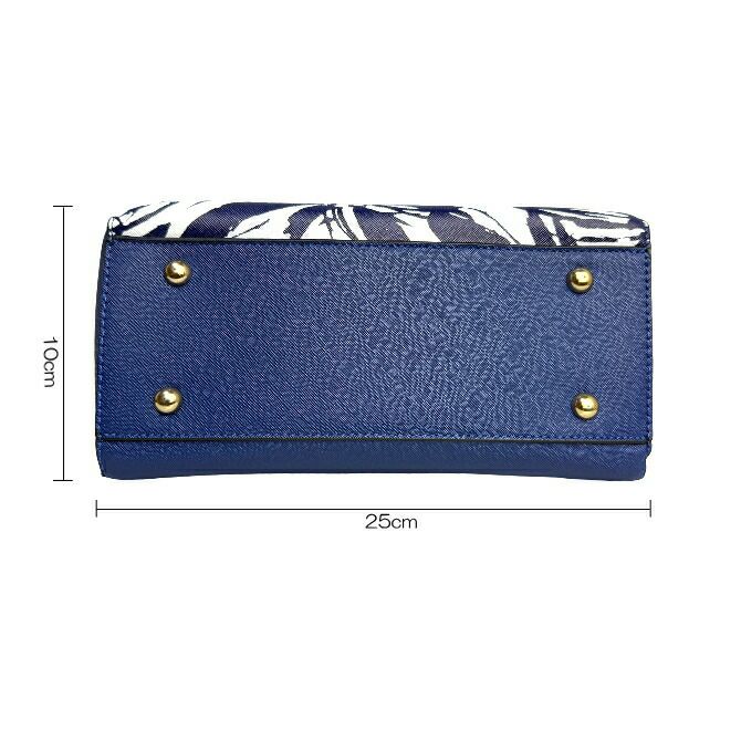 花柄プリント合成皮革ハンドバッグ（ネイビー）