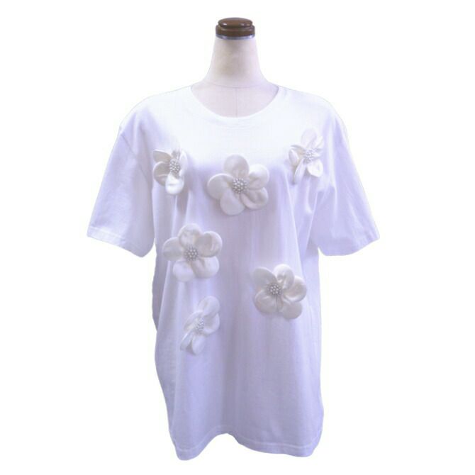 サテン花モチーフBIGＴシャツ（ホワイト）