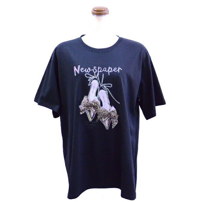 ミュールプリントリボンＴシャツ（ブラック）
